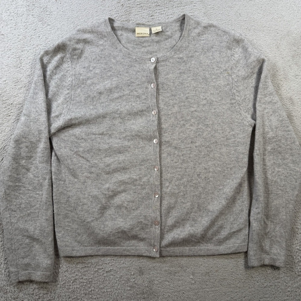 Merona Cardigan Sweater Womens Medium Grey 100% Cashmere Button Front Soft